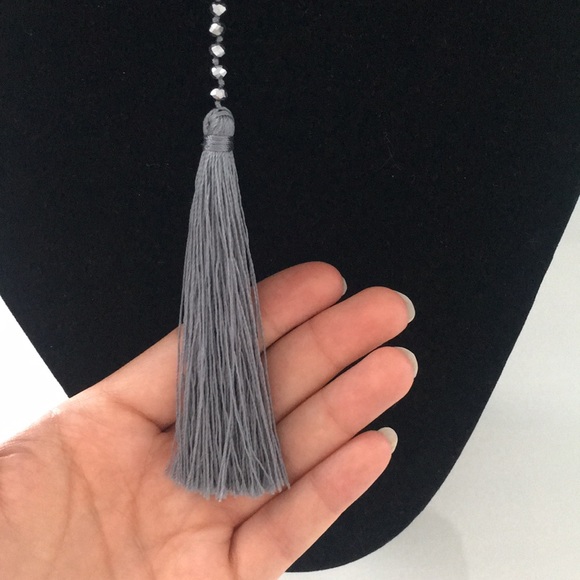 Steel Colour Crystal Tassell Necklace - Picture 3 of 4